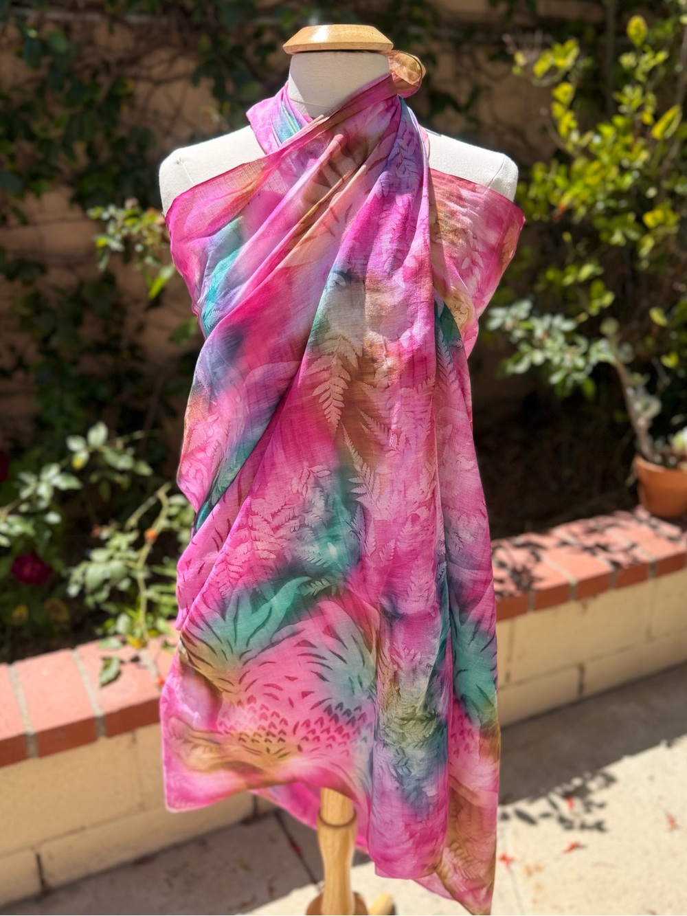 Vibrant Pink Multicolor Tropical Print Scarf